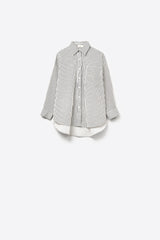 High-Low Oversized Striped Shirt With Chest Pocket in Black and White