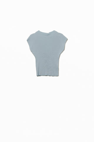 High Neck Cap Sleeves ribbed sweater in blue