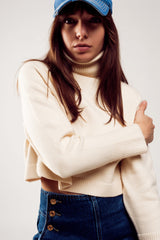 High neck cropped jumper in cream