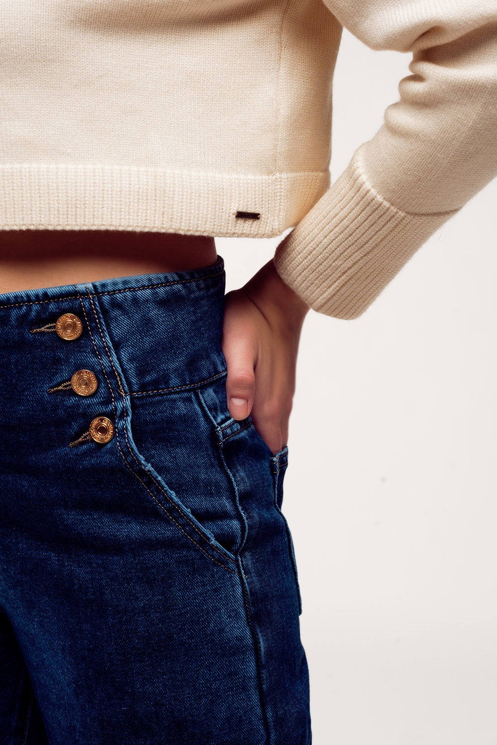 High neck cropped jumper in cream - Jumpers