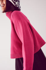 High neck cropped jumper in fuchsia