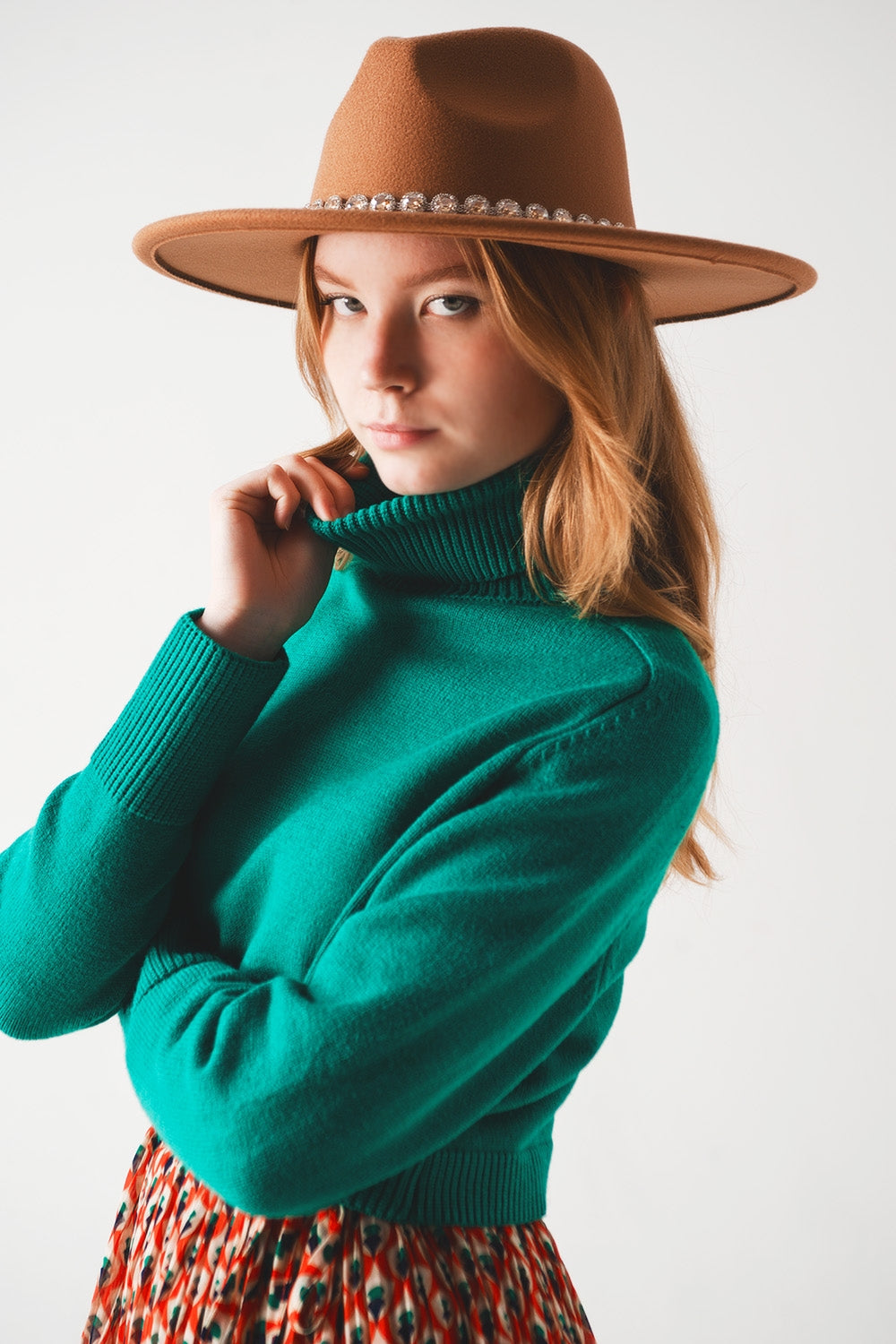 High neck cropped jumper in green - Jumpers