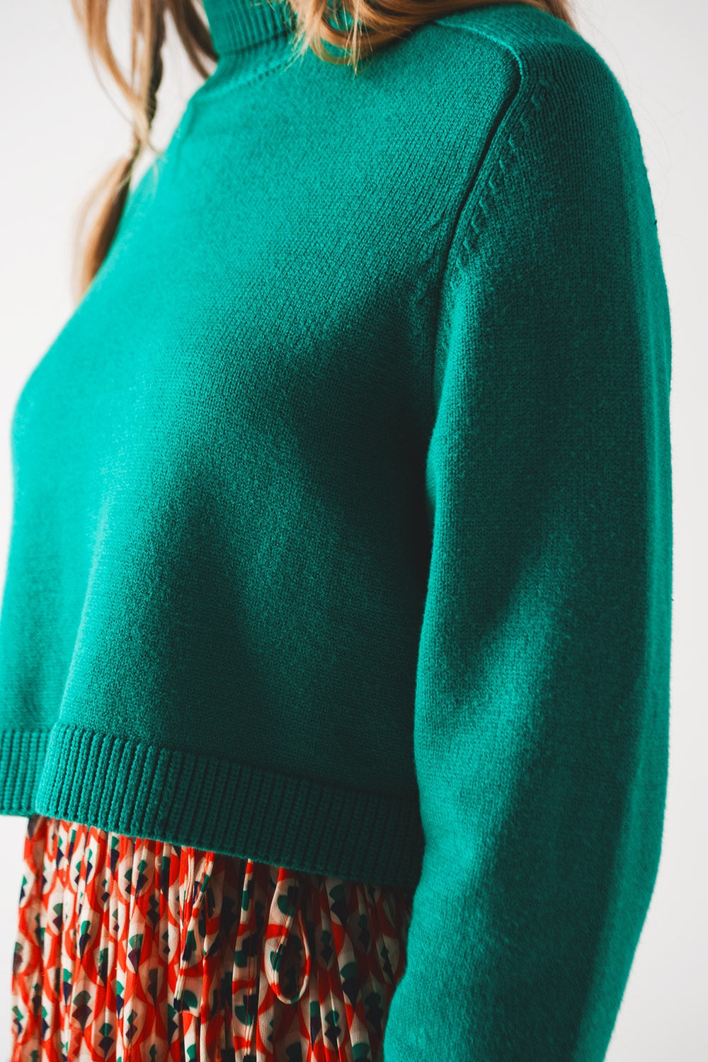 High neck cropped jumper in green - Jumpers