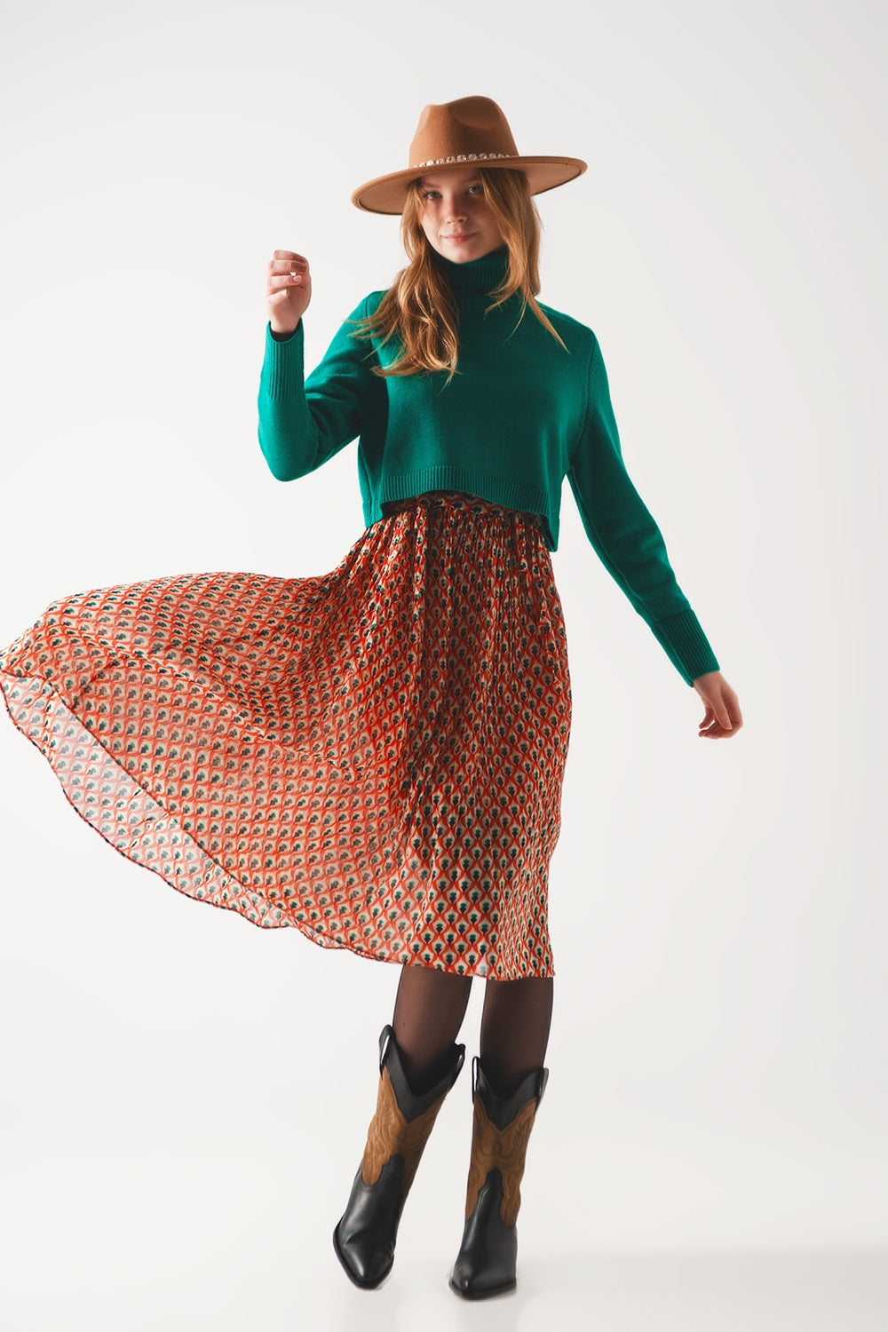 High neck cropped jumper in green - Jumpers