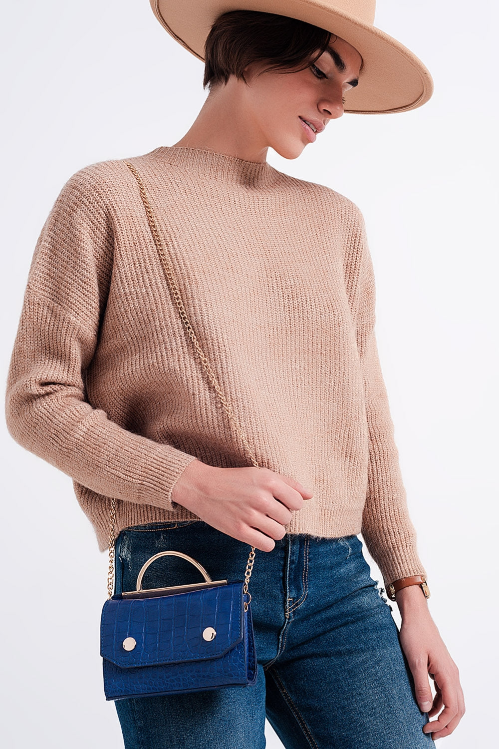 High neck jumper in beige - Jumpers