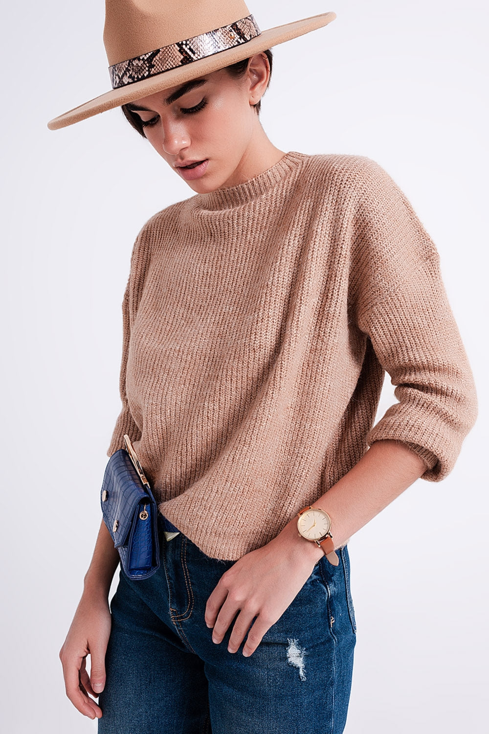 High neck jumper in beige - Jumpers