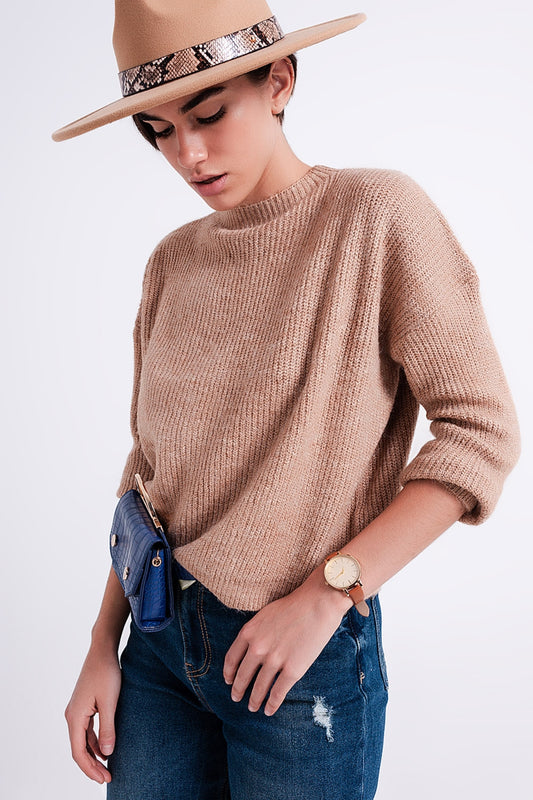 High neck jumper in beige - Jumpers
