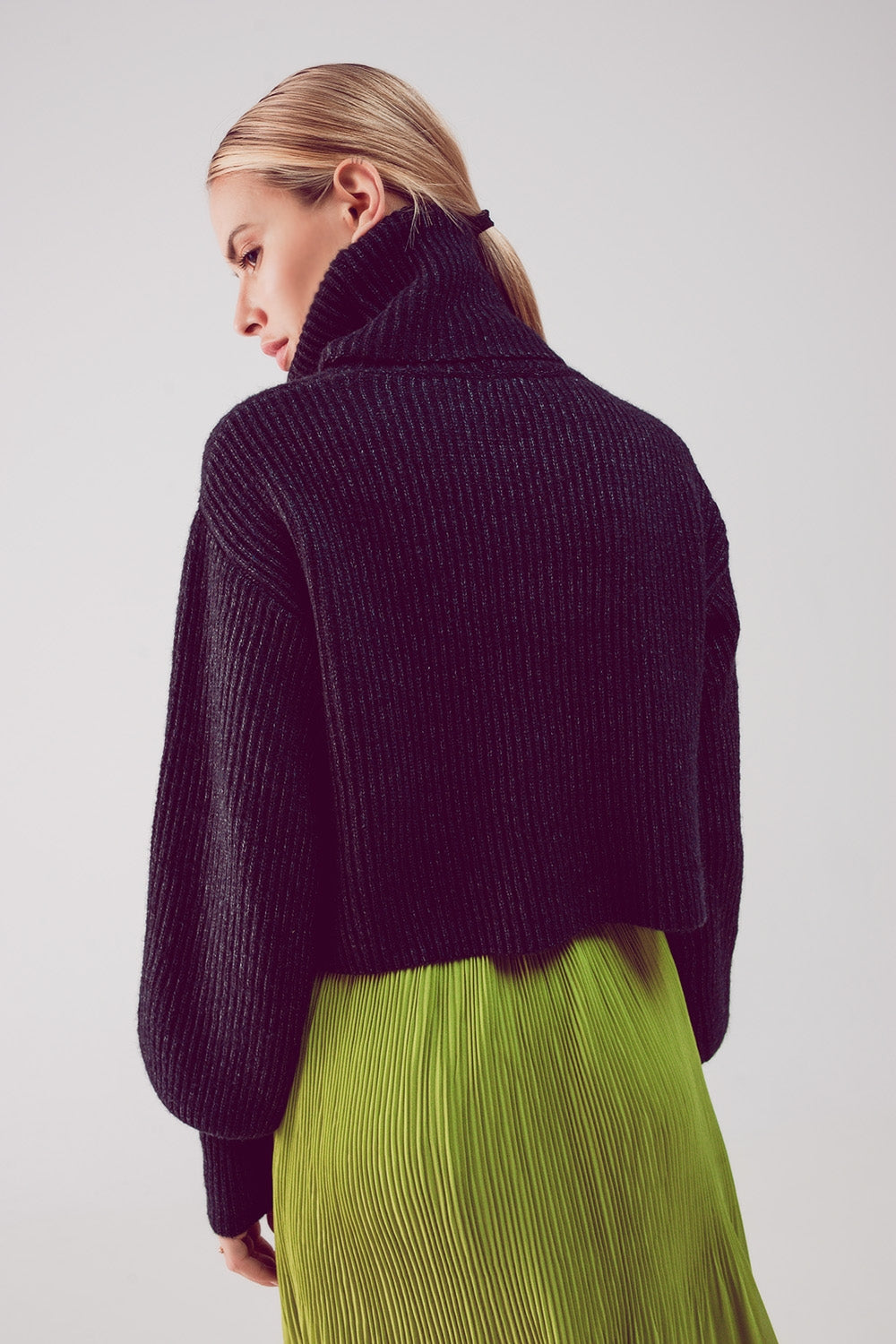 High neck jumper with balloon sleeve in black - Jumpers