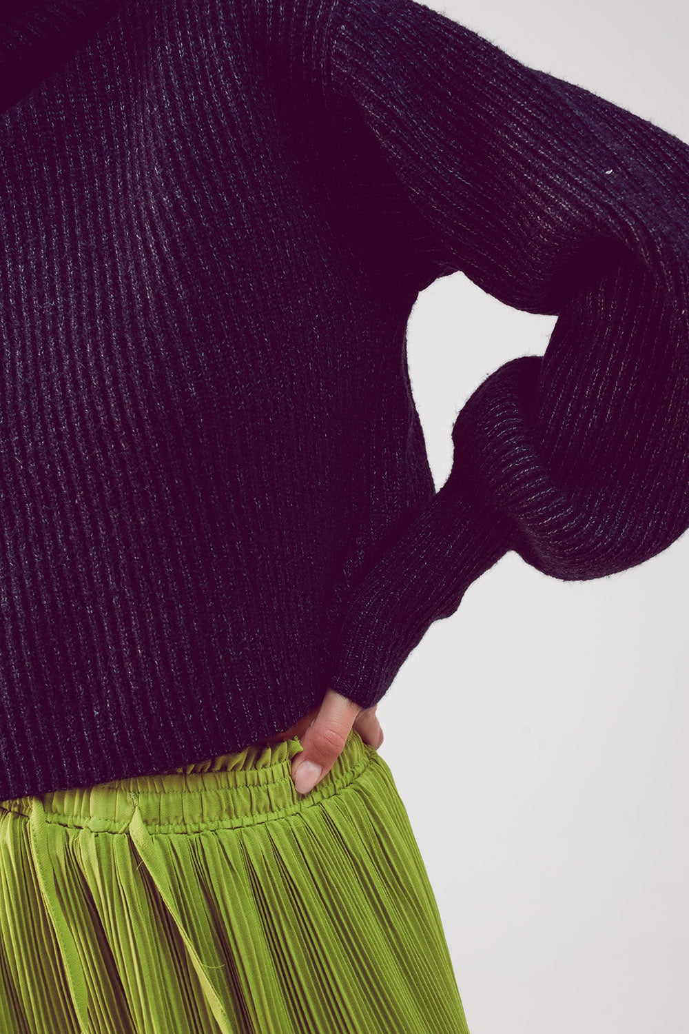 High neck jumper with balloon sleeve in black - Jumpers