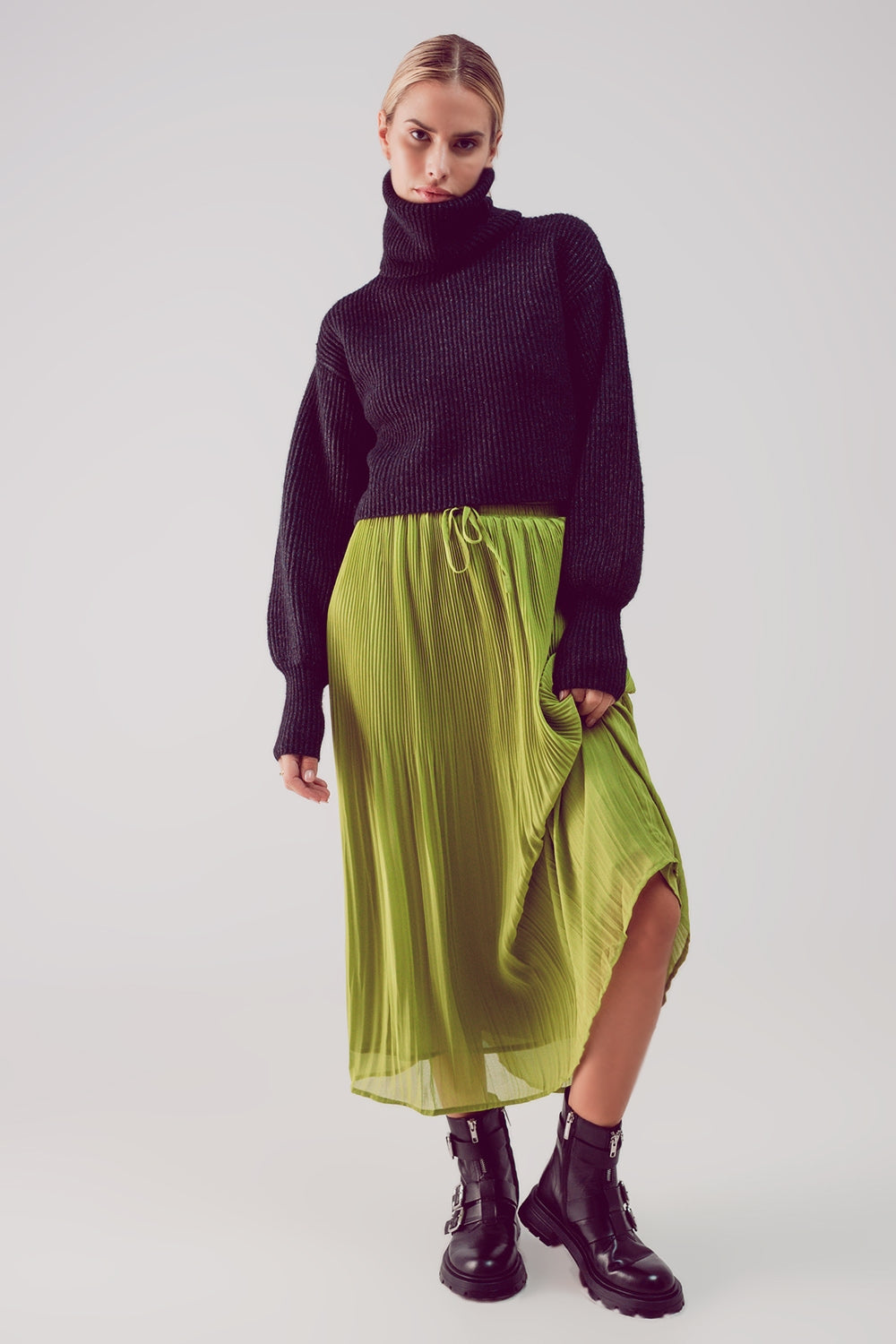 High neck jumper with balloon sleeve in black - Jumpers