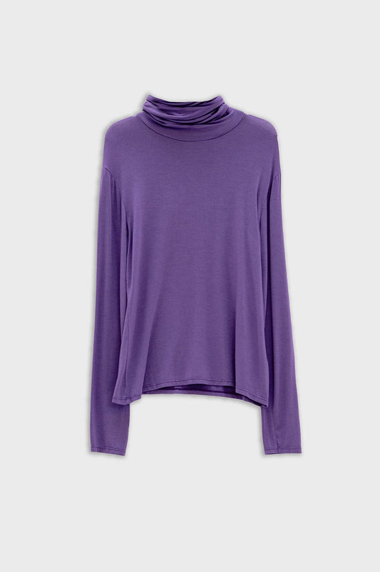High neck long sleeve t-shirt in purple modal fabric - T-Shirts
