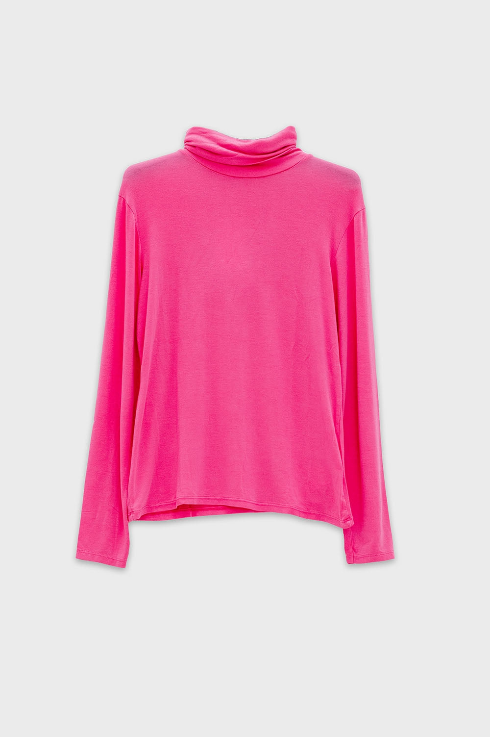 High Neck Long Sleeve Top in fucsia modal - Shirts