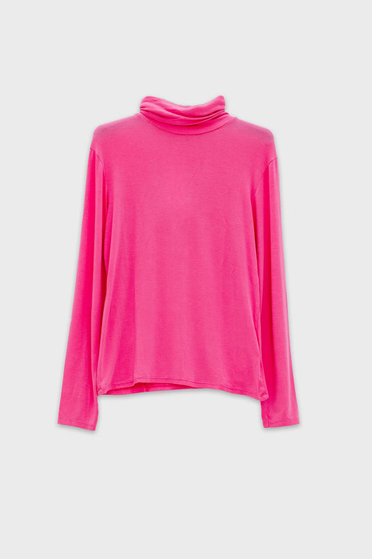High Neck Long Sleeve Top in fucsia modal - Shirts