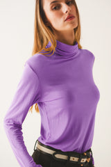 High neck long sleeve top in purple modal