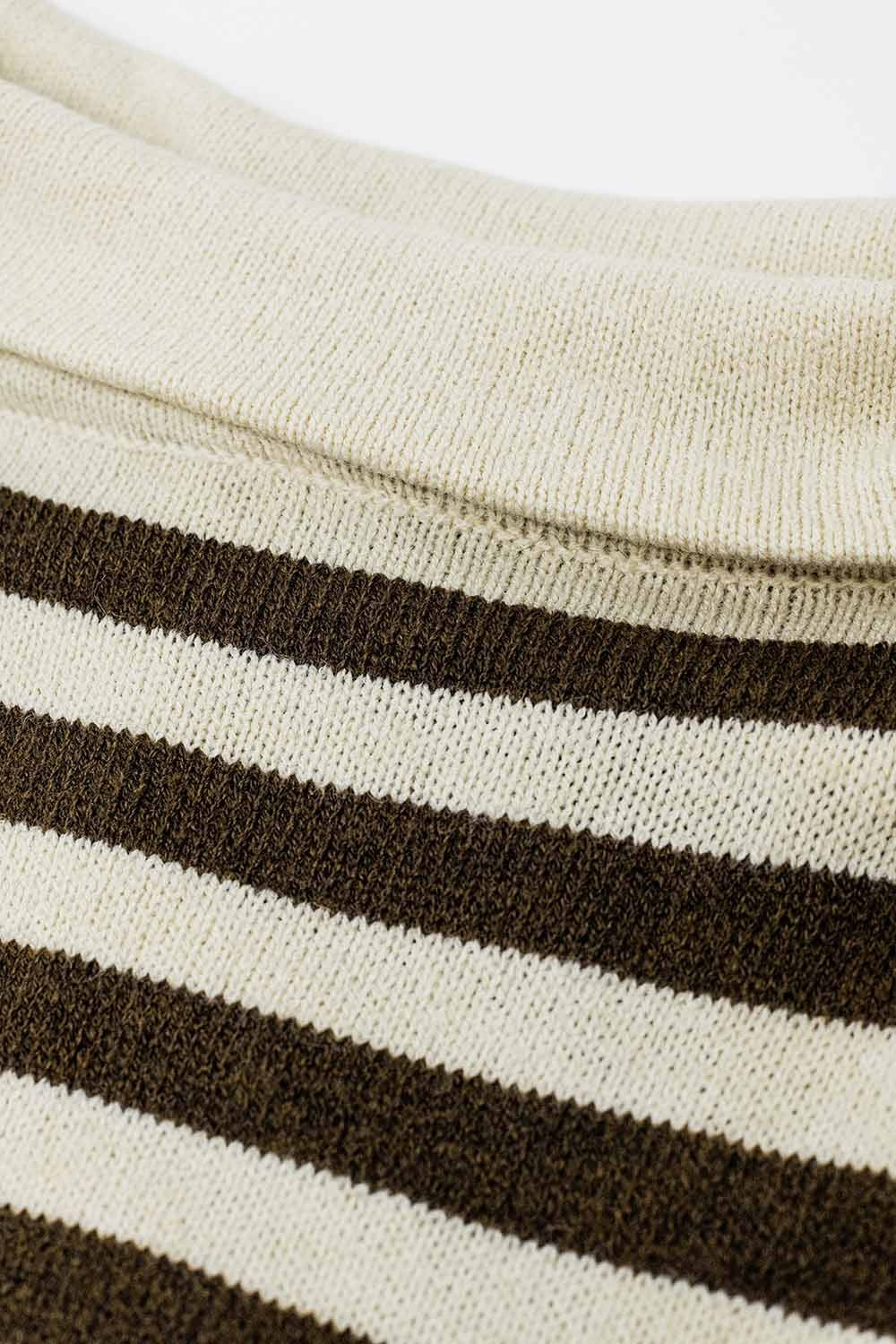 High Neck Oversized Swater With Bat Wings and Stripes in Cream and Brown - Jumpers