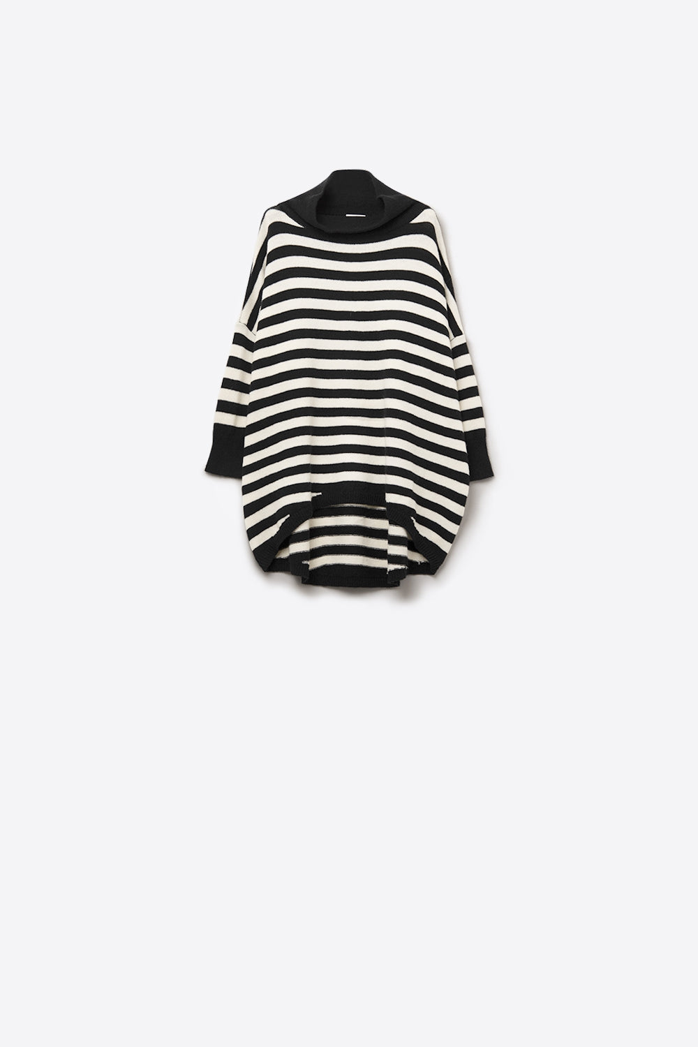 High Neck Oversized Sweater With Bat Wings and Stripes in black and white - Sweaters