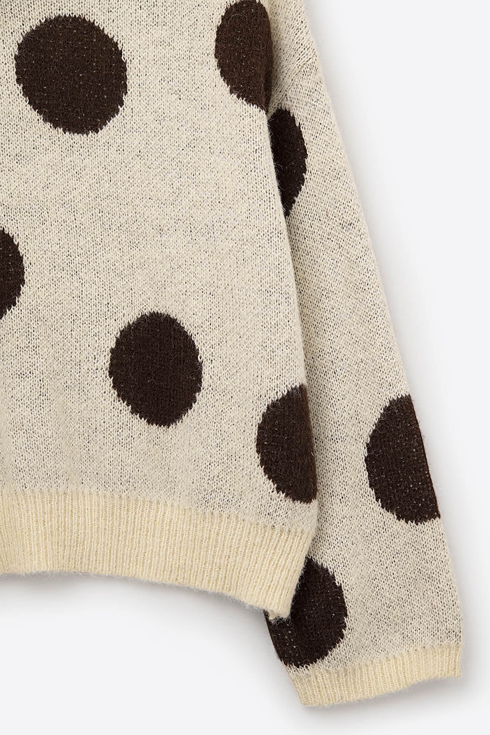 High-Neck Polka Dot Sweater With Bell Sleeves in Cream - Sweaters