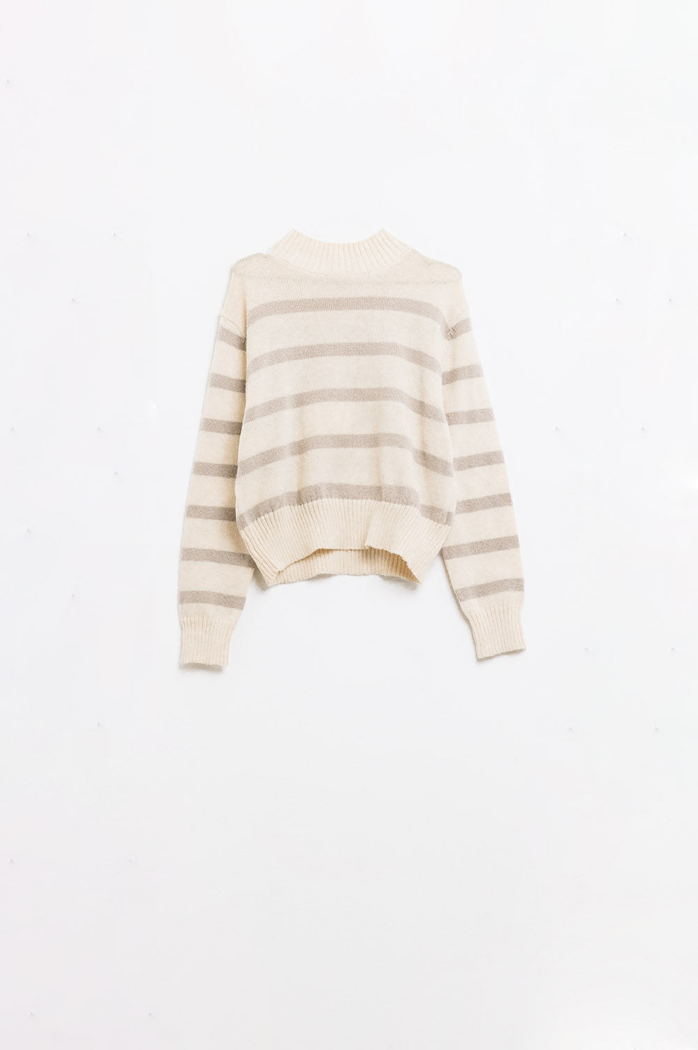 High Neck striped Sweater in Beige and Cream - Jumpers
