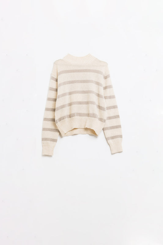 High Neck striped Sweater in Beige and Cream - Jumpers