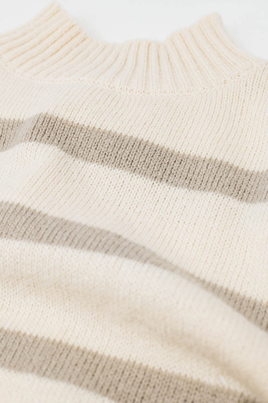 High Neck striped Sweater in Beige and Cream - Jumpers