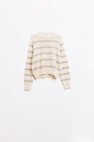 High Neck striped Sweater in Beige and Cream
