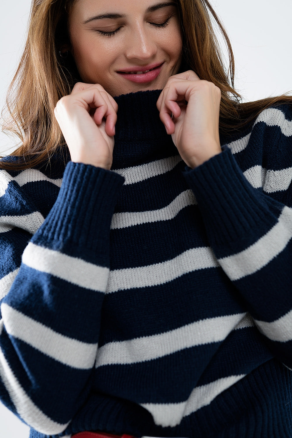 High Neck striped Sweater in navy and grey - Sweaters