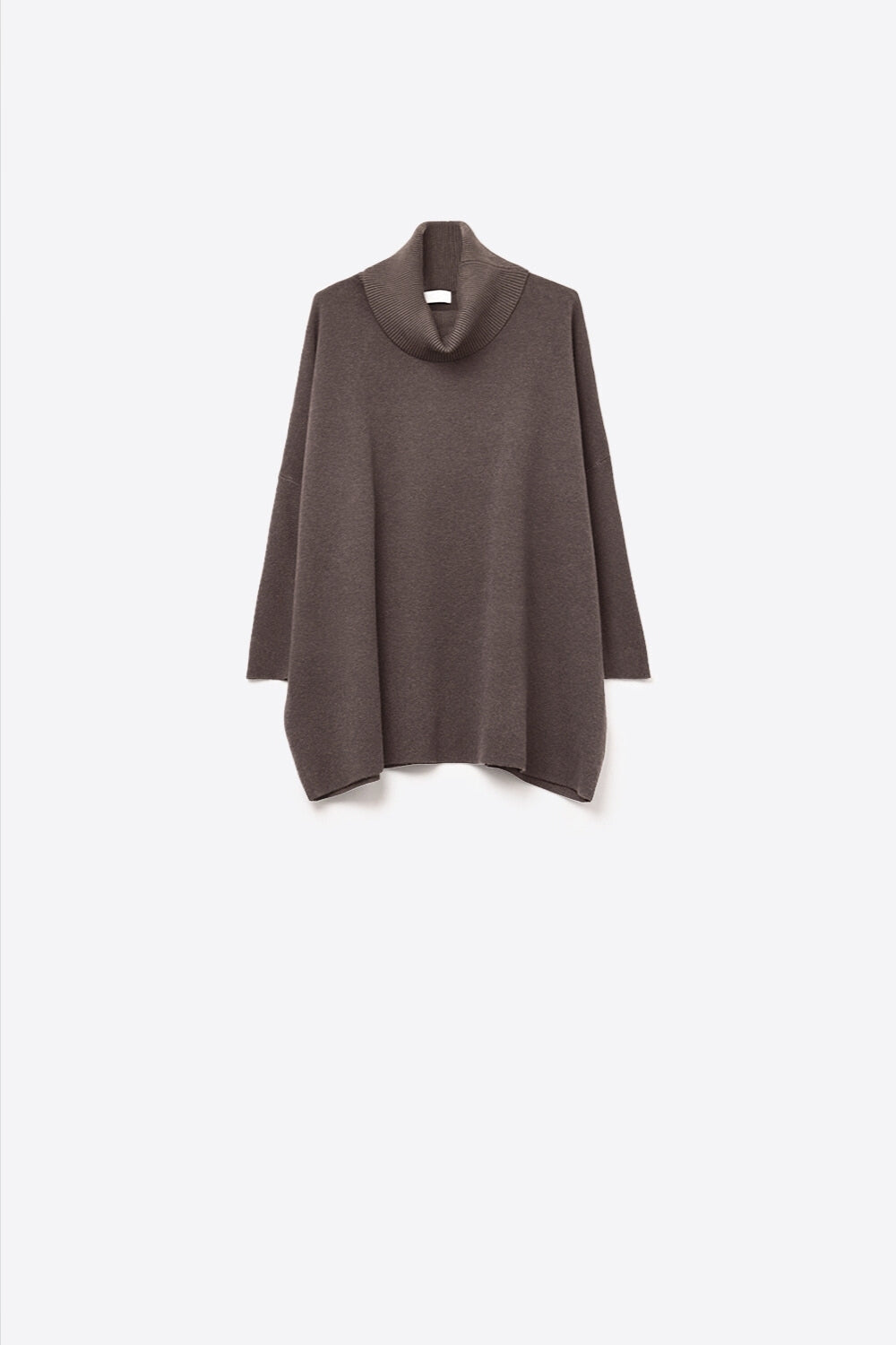 High Neck Tunic Sweater in brown with fitted sleeves - Sweaters