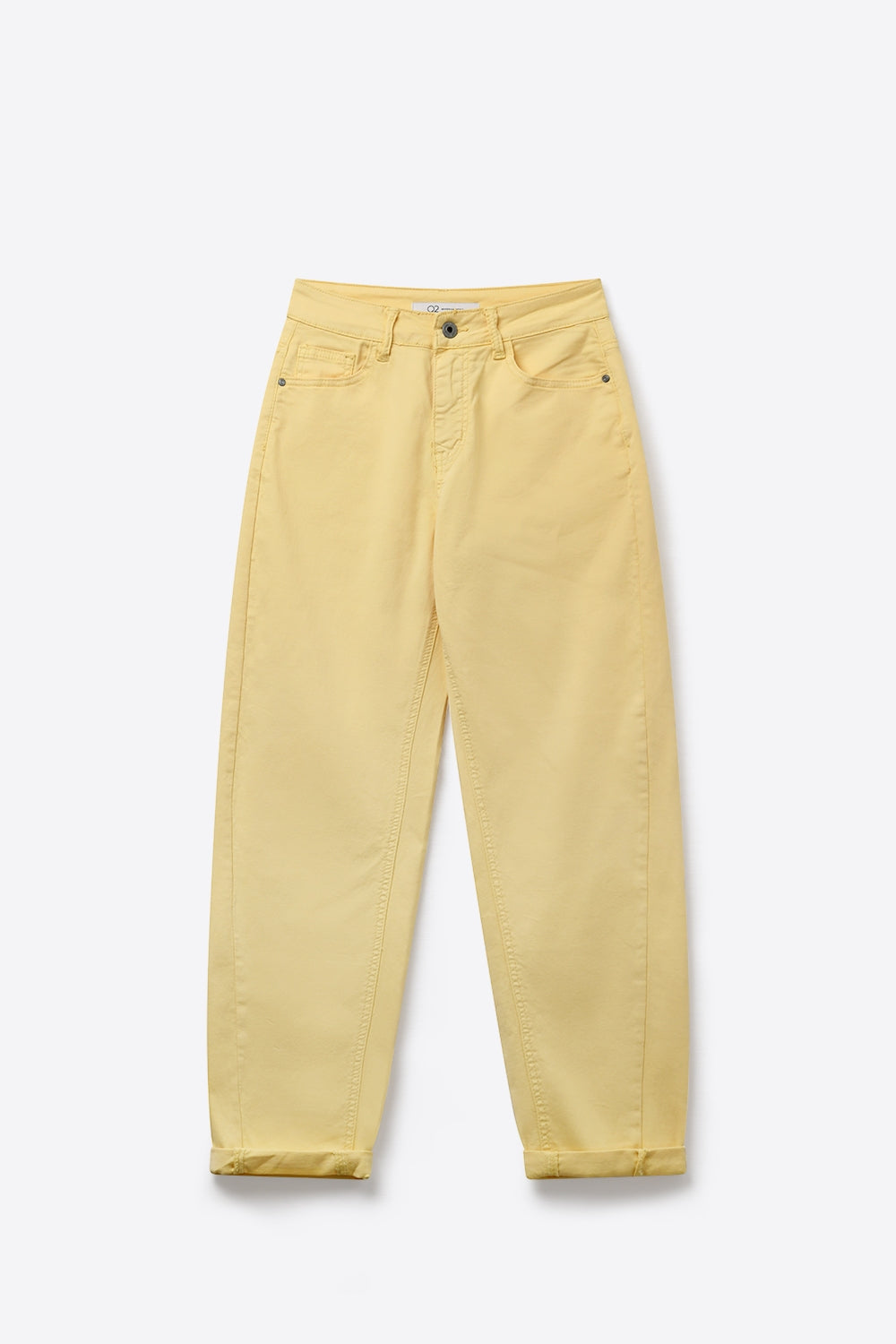 High-Rise Barrel-Leg Pants With Rolled Hem in Yellow - Jeans