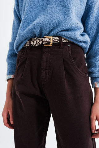 High rise jeans with pleat front in brown