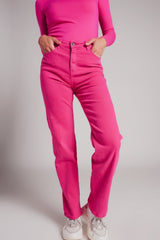High rise slouchy mom jeans in fuchsia