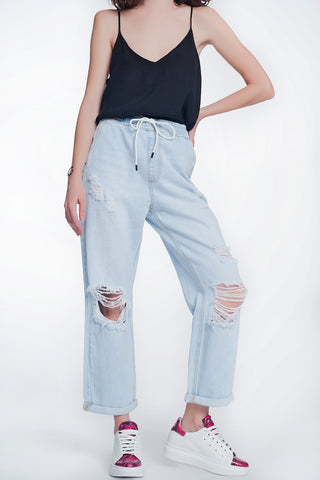 high rise straight crop jeans in lightwash blue