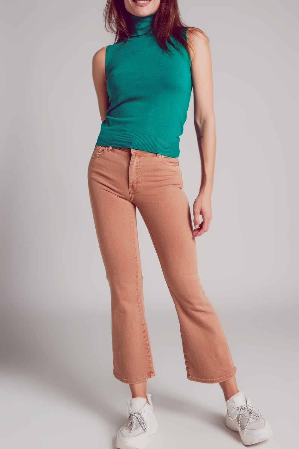 High waist flare jean in camel - Jeans