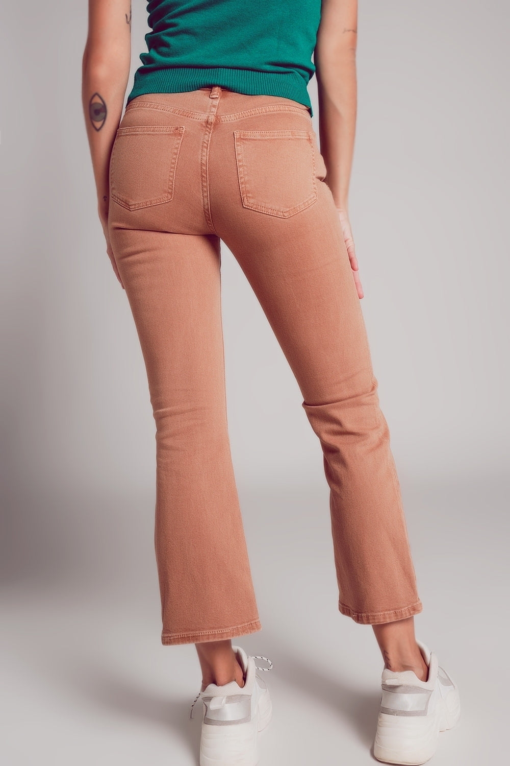 High waist flare jean in camel - Jeans