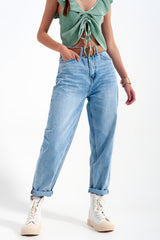 High waist straight leg jeans in light wash