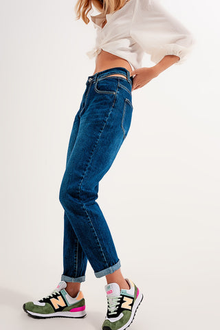 High waisted blue cut out slim jeans