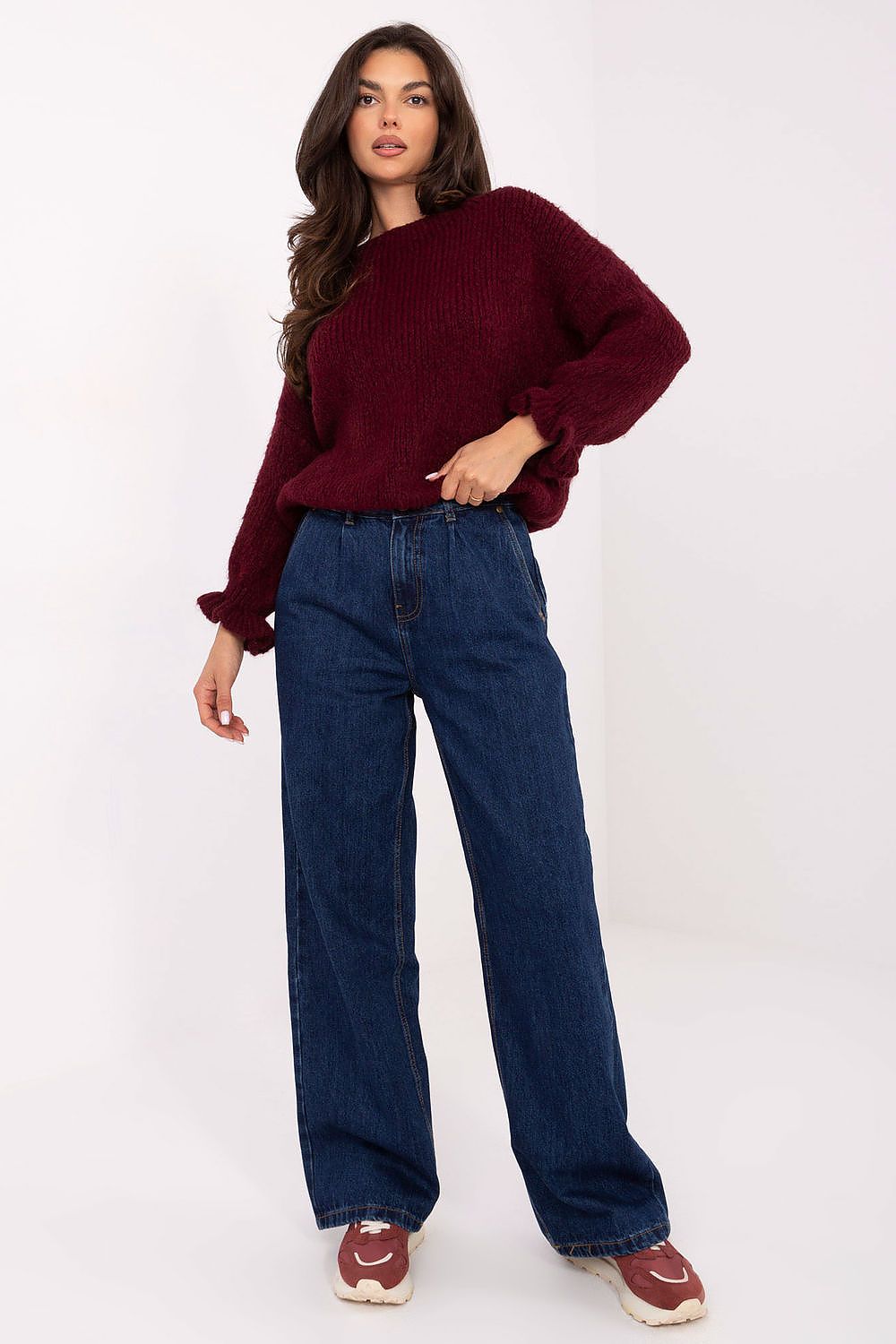 Pantalon en denim foncé taille haute pour femme