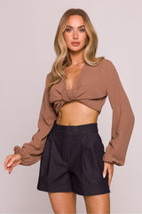 Calções elegantes de cintura alta em preto