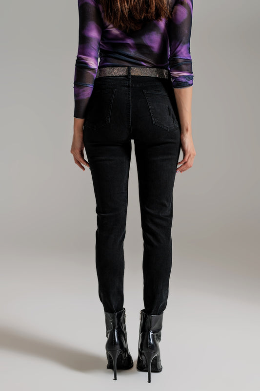 High waisted skinny jeans Distressed At The Hem in Black - Jeans