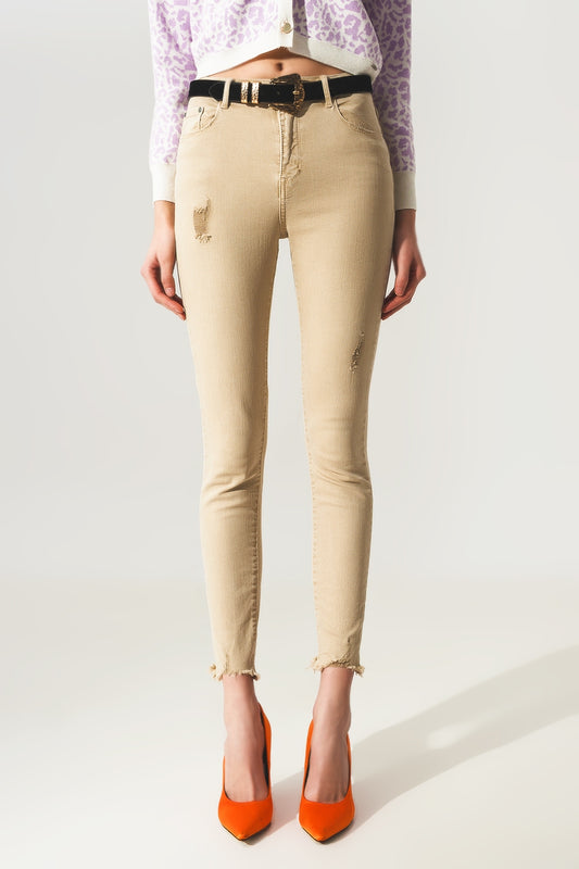 High waisted skinny jeans in beige - Jeans