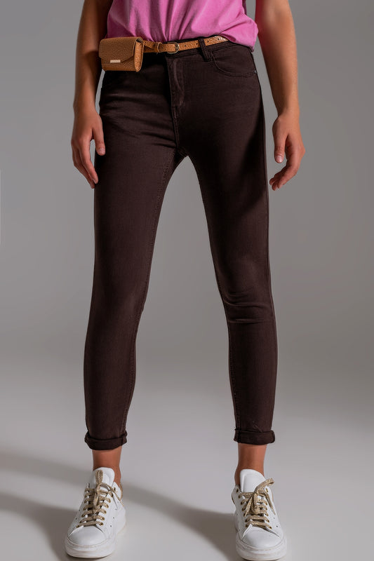 High waisted skinny jeans in brown - Jeans