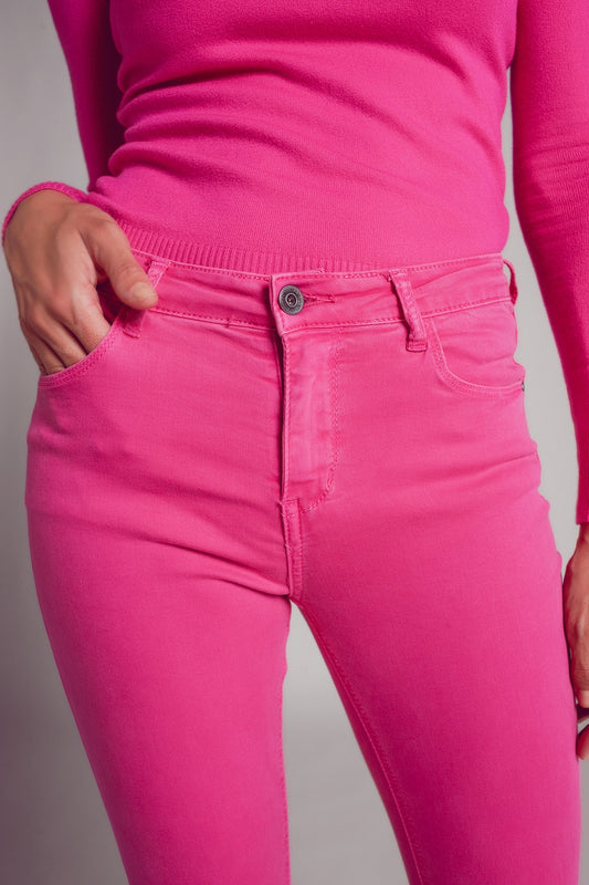 High waisted skinny jeans in fuchsia - Jeans