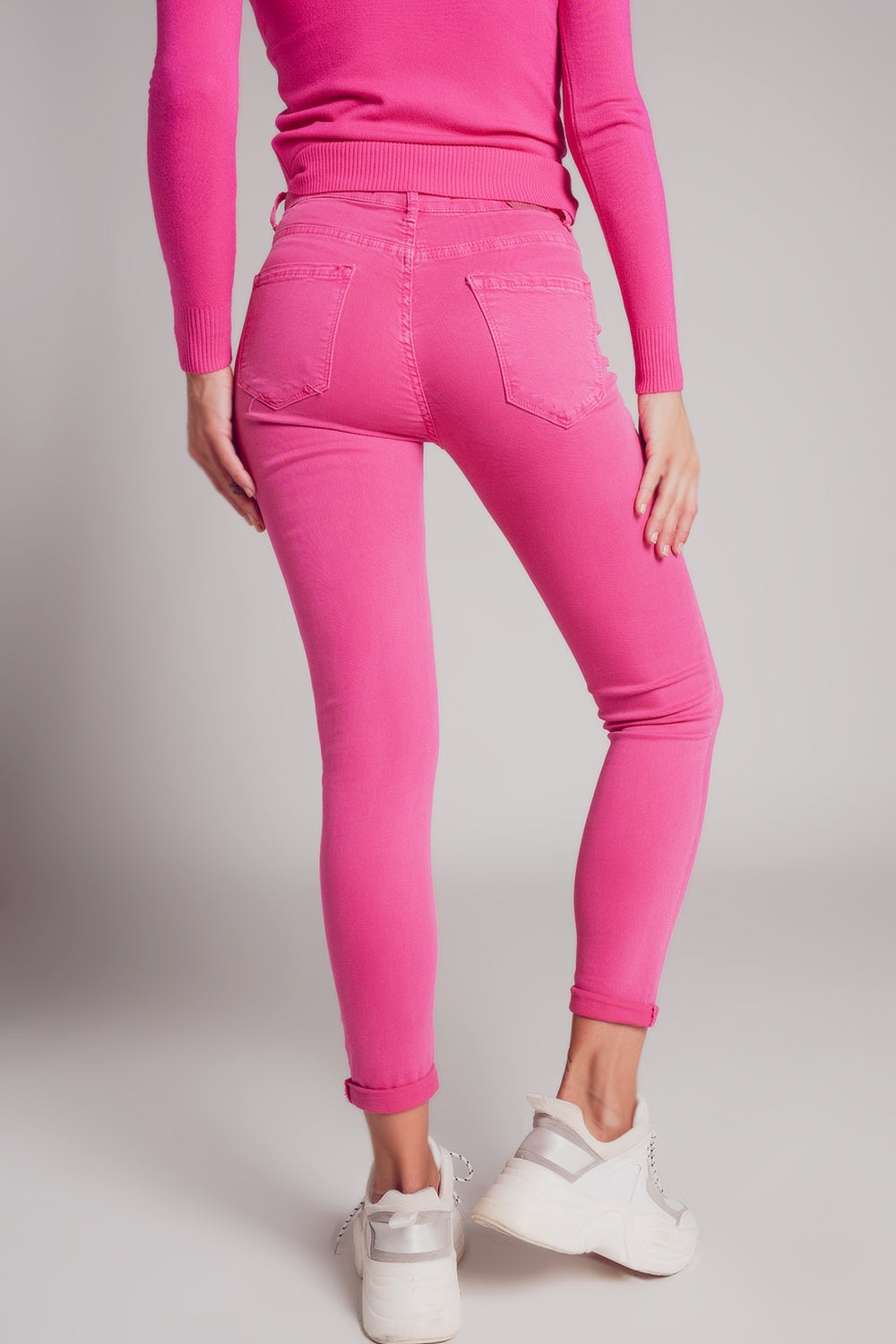 High waisted skinny jeans in fuchsia - Jeans