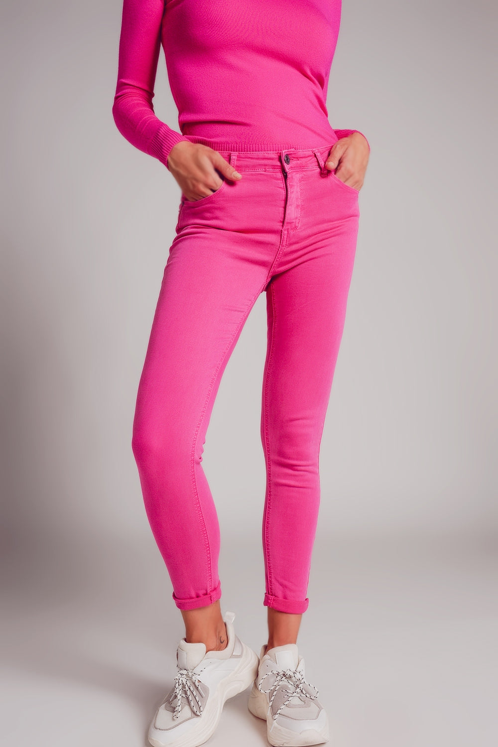 High waisted skinny jeans in fuchsia - Jeans