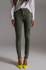 High waisted skinny jeans in khaki