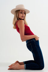 jeans skinny de cintura alta com lavagem azul médio