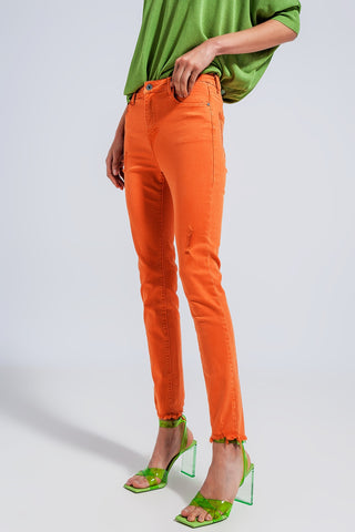 High waisted skinny jeans in orange