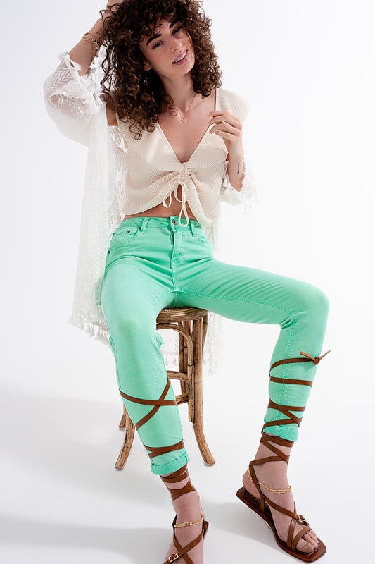 High waisted skinny jeans in pistachio - Jeans