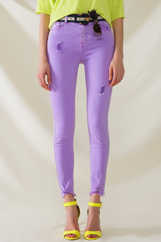 High Waisted super Skinny Jeans In Purple - Jeans