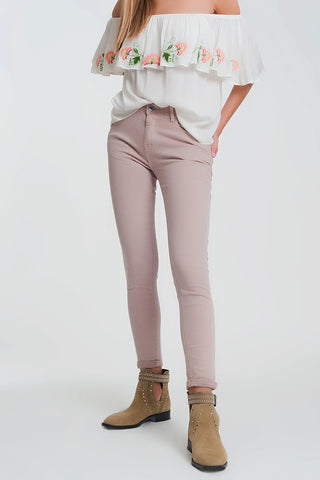 Calça super skinny de cintura alta na cor rosa