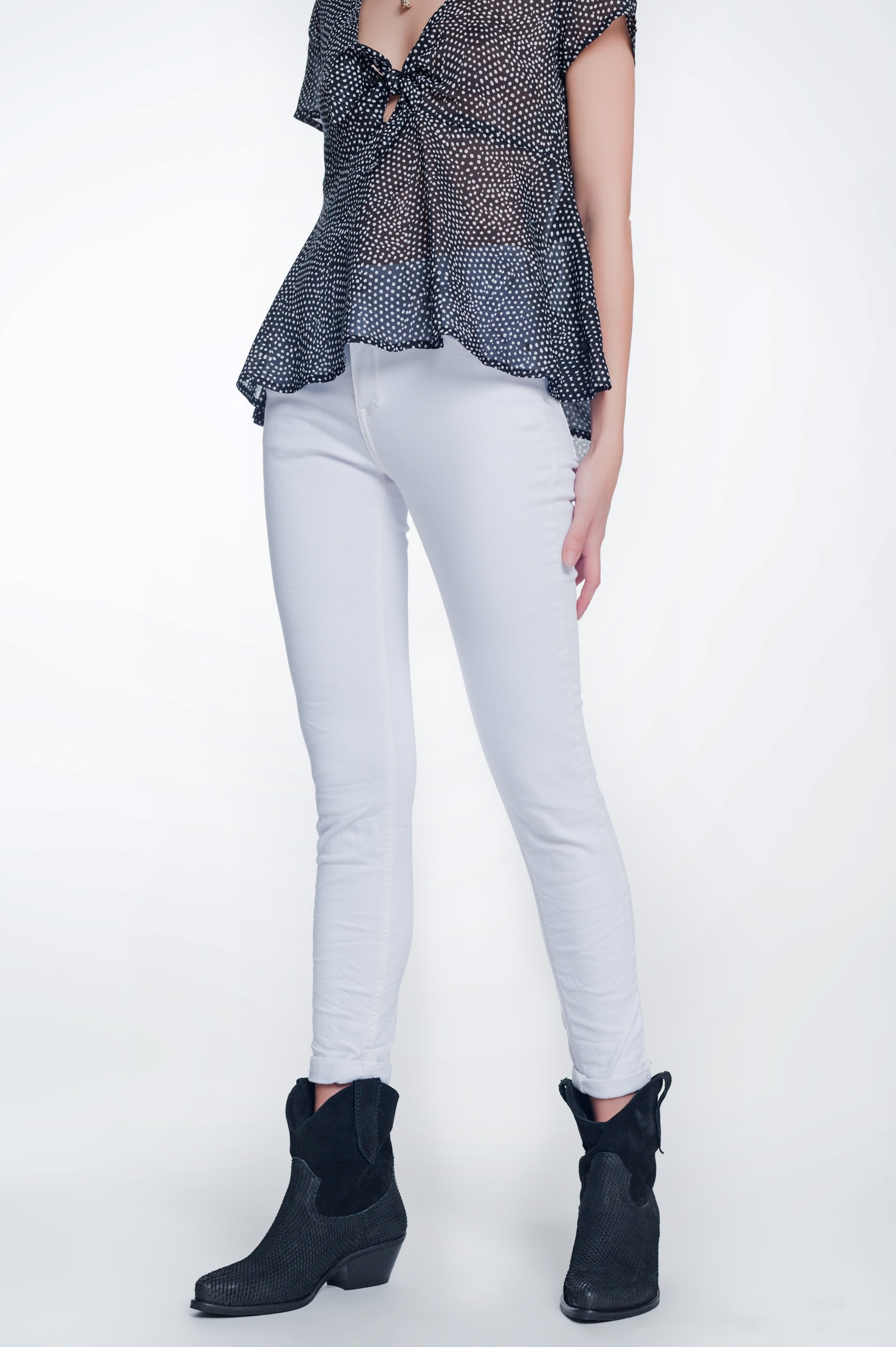 High waisted super skinny pants in white - Trousers